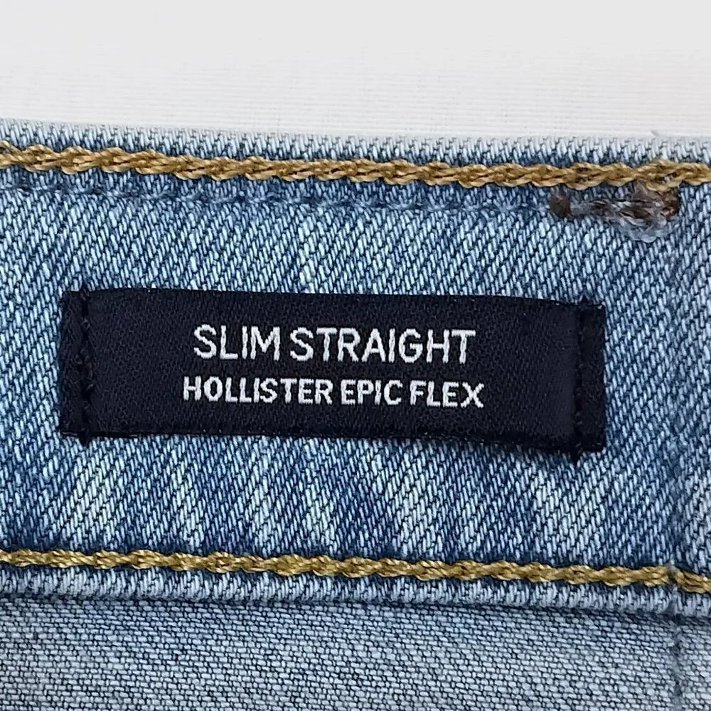 HOLLISTER Distressed Jeans Slim Straight Epic Flex Light Wash Denim Mens 30 x 32